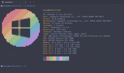 Windows Terminal avec Catppuccin Macchiato et WinFetch
