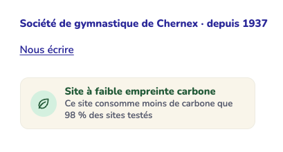 Capture du badge Website Carbon affiché dans le pied de page du site